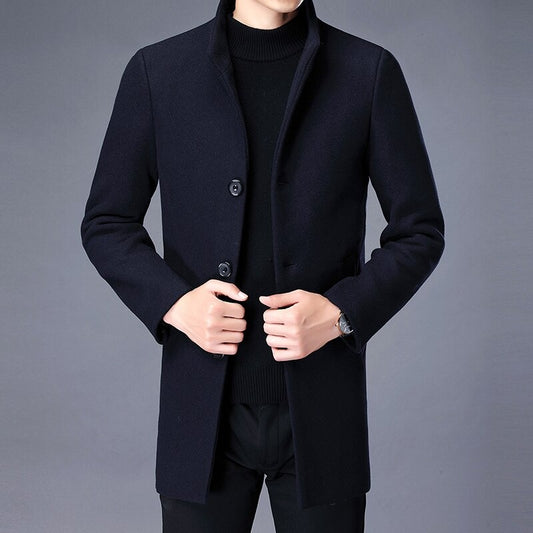 Men's Solid Stand Collar Slim Fit Coat