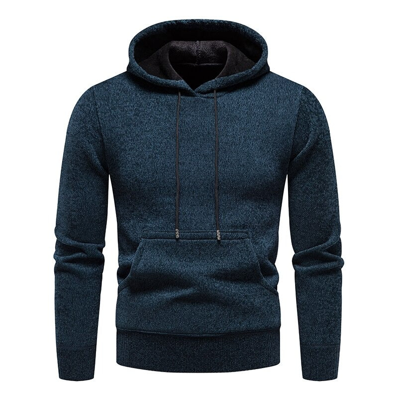 Men Casual Knitted Pullovers Hooded Sweatshirt