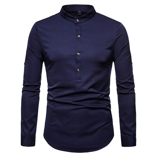 Slim Fit Long Sleeve Men's Shirt Solid Color