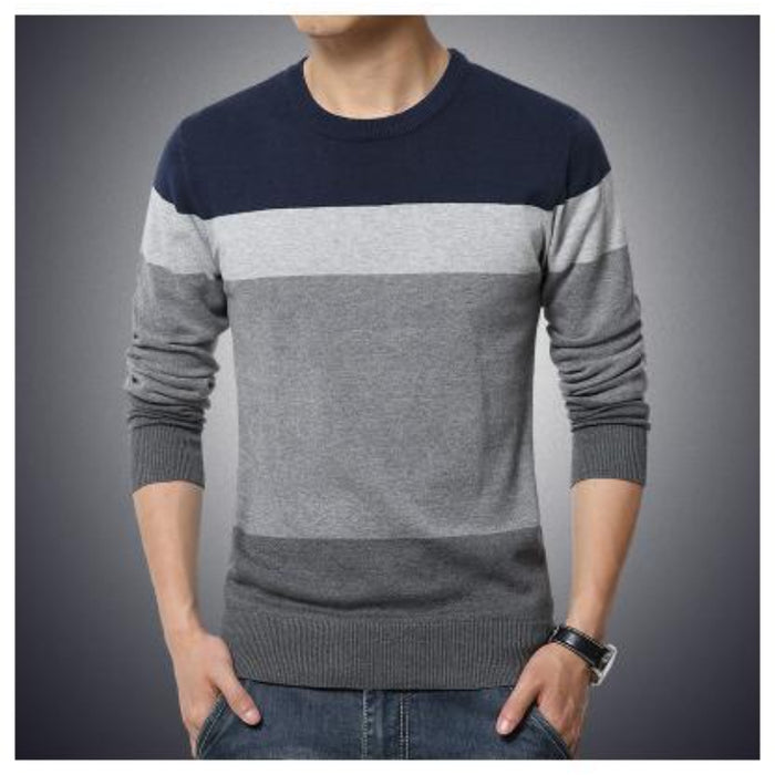 Men's Casual Knitted Striped Pullover Sweater