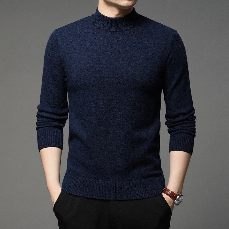 Men's Mock Neck Knitted Solid Pullovers