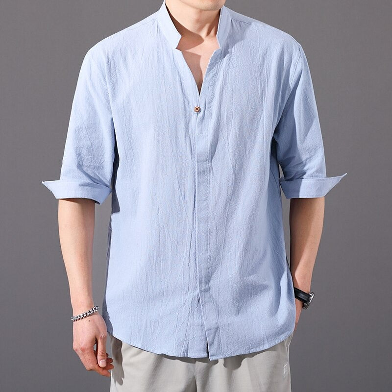 Men's Three Quarter Sleeve Cotton Visose Shirt