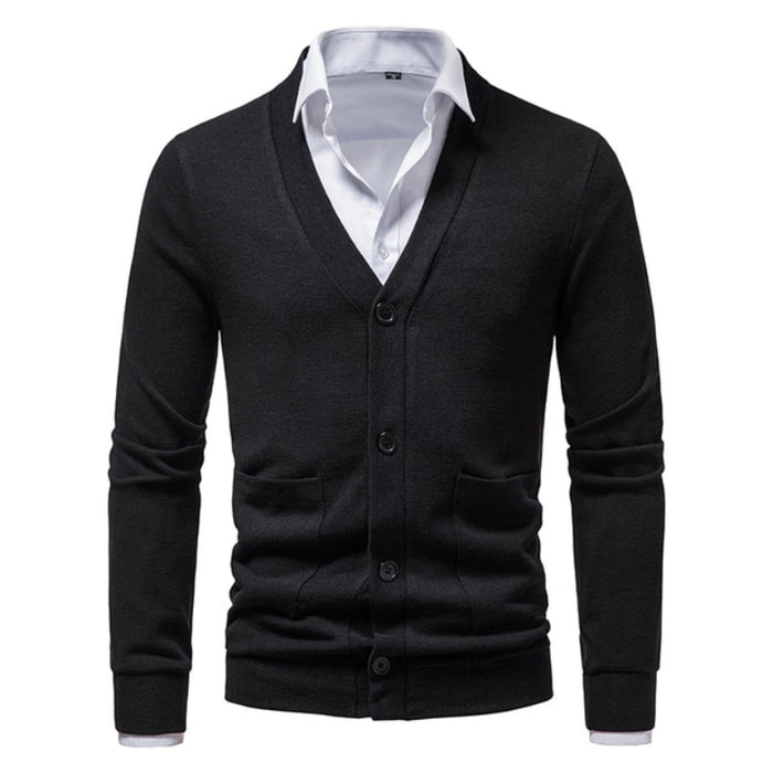 Men's Solid Knitted V-Neck Cardigan Jacket