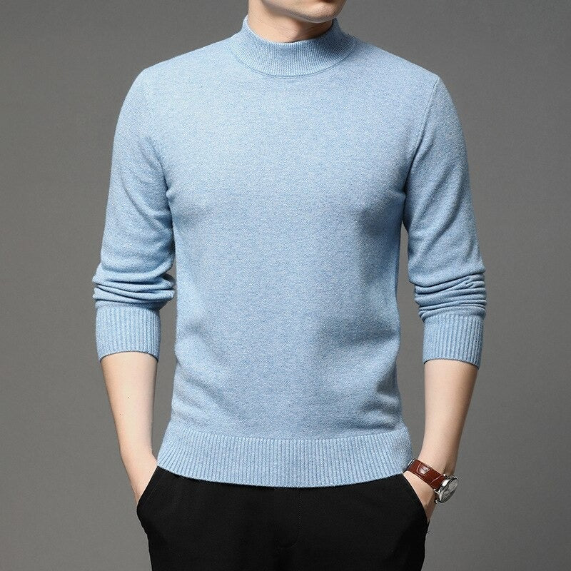 Men's Mock Neck Knitted Solid Pullovers