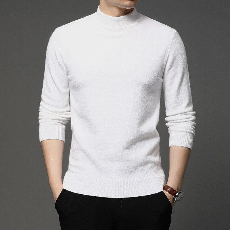 Men's Mock Neck Knitted Solid Pullovers