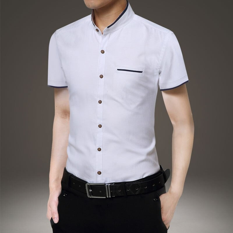 Men's Short Sleeve Patchwork Mandarin Collar Shirts