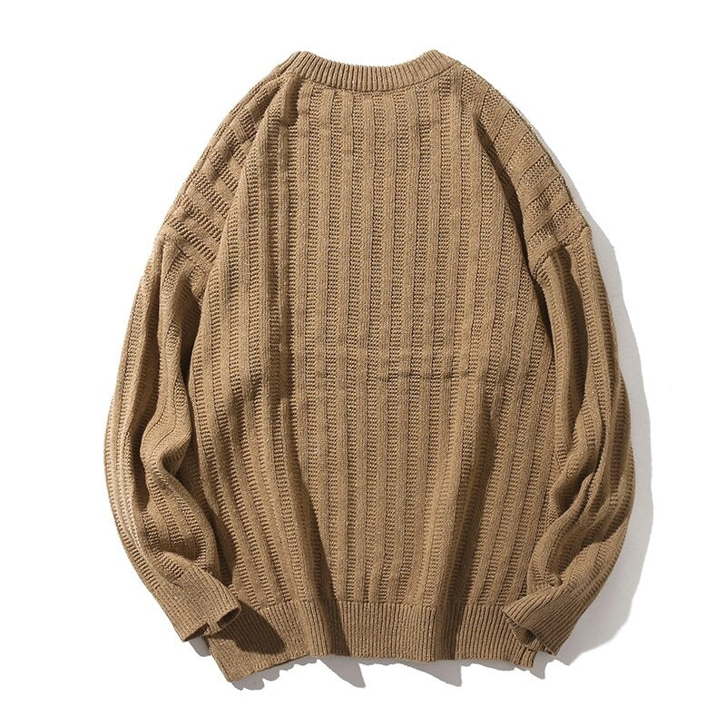Men's Solid O Neck Loose Knitted Pullovers