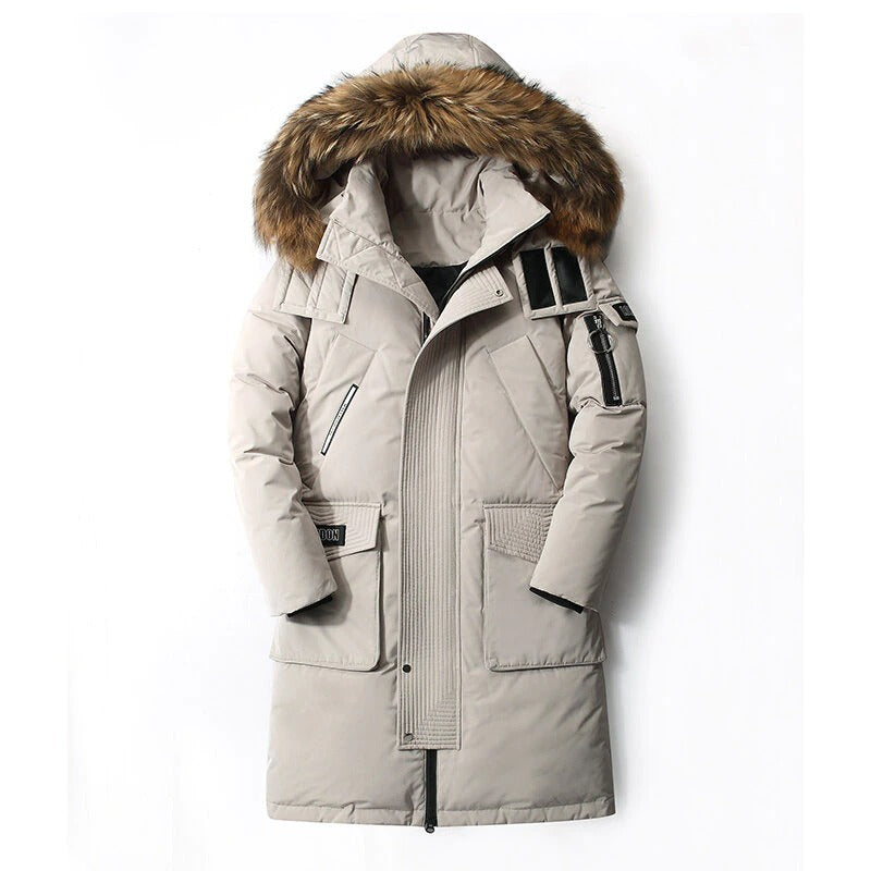 Men's Warm Hooded Fur Down Jacket