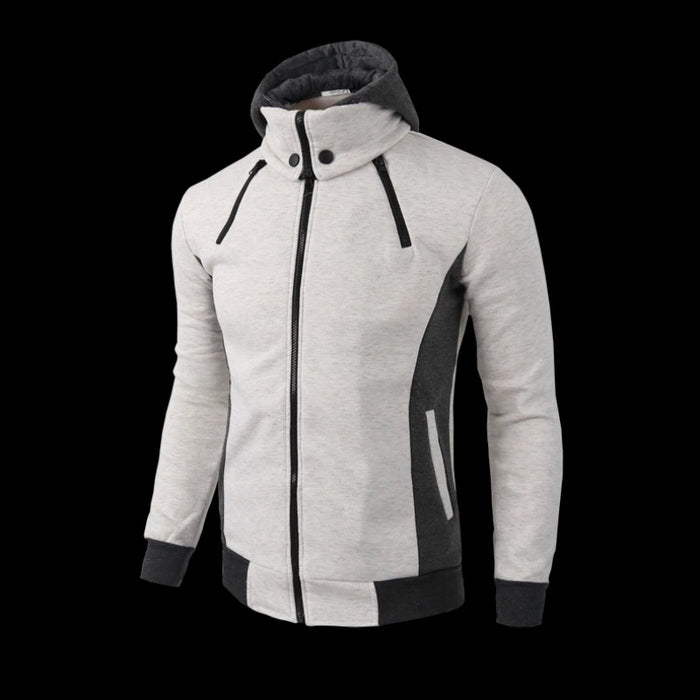 Men's Fashion Zipper Patchwork Hoody Sweatshirt
