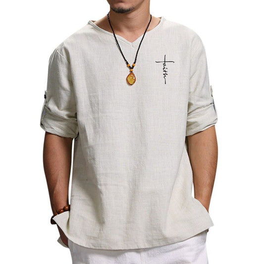 Men's Cotton V-Neck Loose T-Shirt