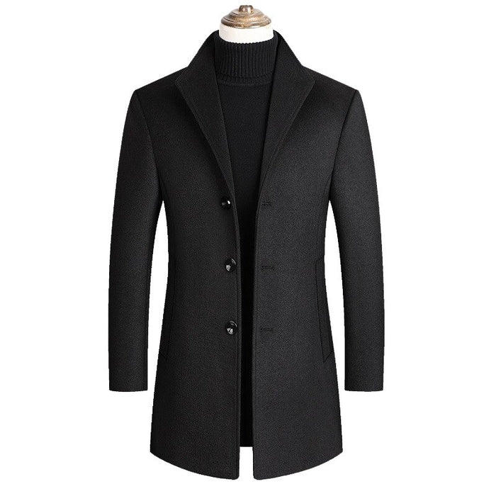 Men's Solid Turn Down Collar Coat
