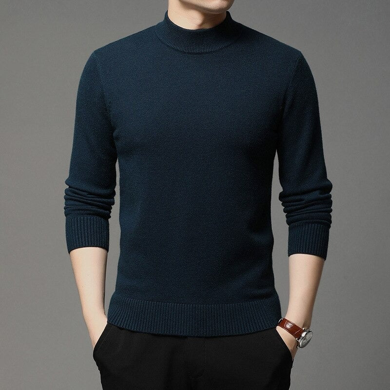 Men's Mock Neck Knitted Solid Pullovers