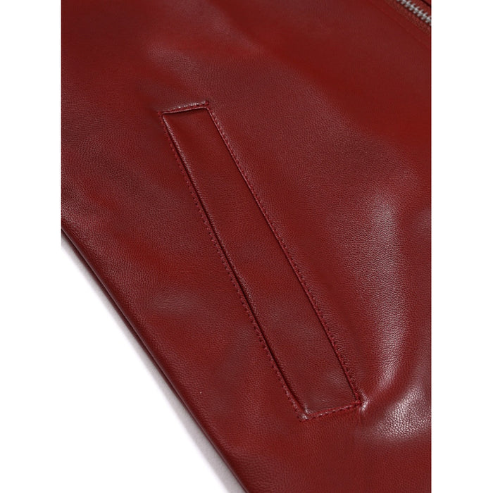 Men's Solid Leather Motorcycle Zipper Jacket