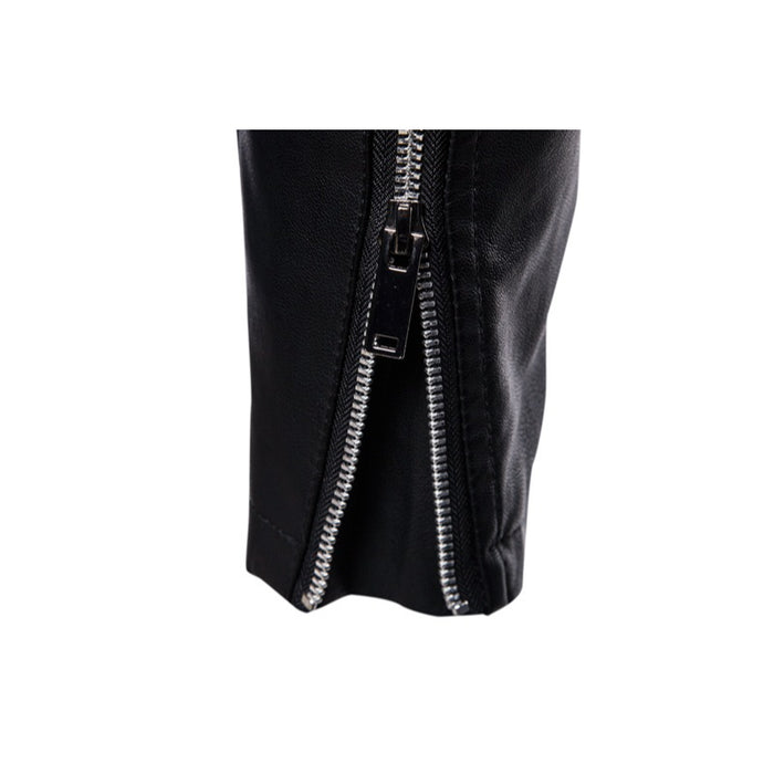 Men's Solid Leather Biker Zipper Jacket