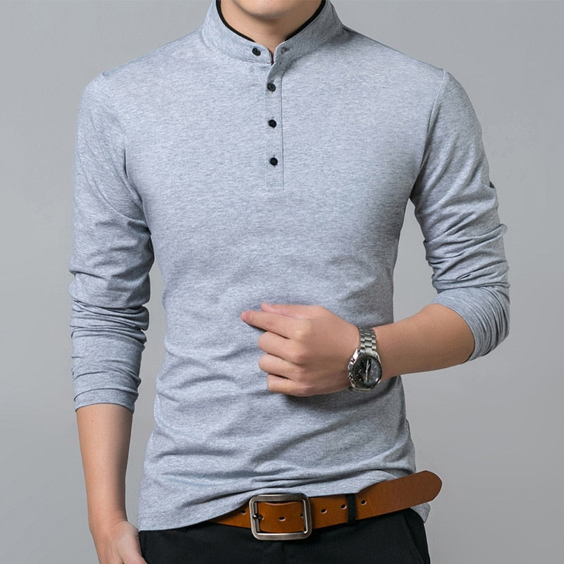 Men's Long Sleeve Stand Collar T-Shirt