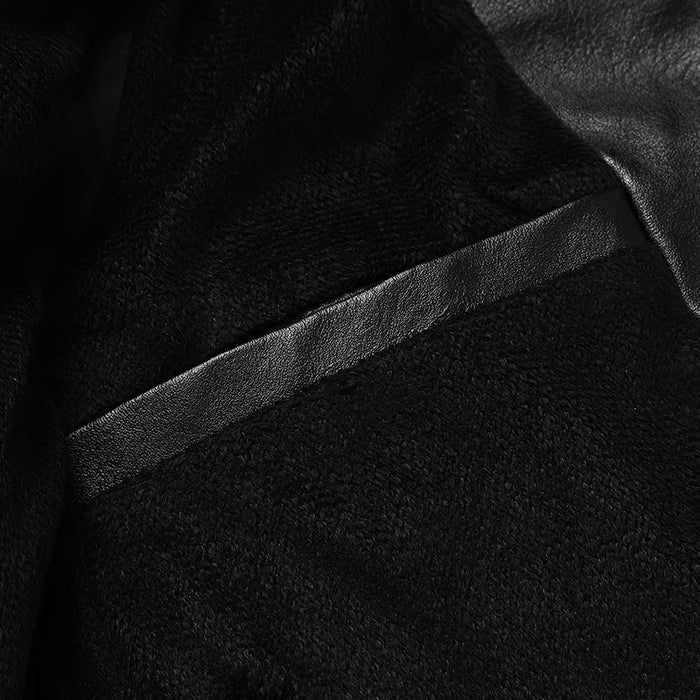 Men's Solid Leather Stand Collar Jacket