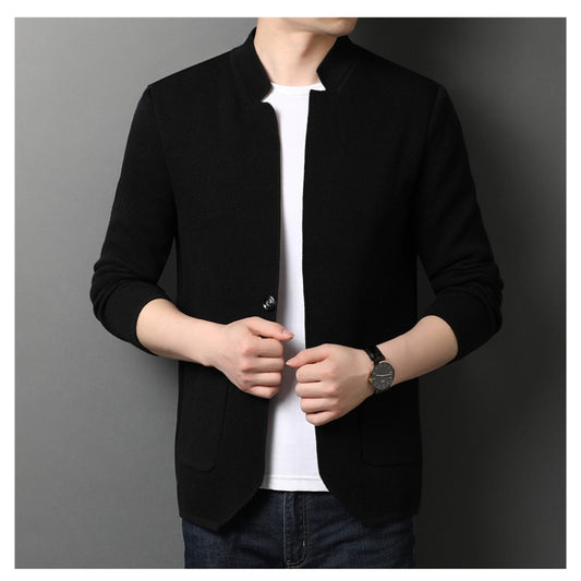 Men's Solid Knitted Buttoned Jacket