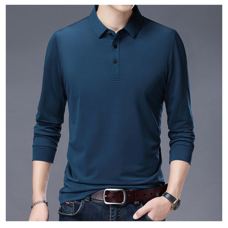 Men's Long Sleeve Solid Polo T-Shirt