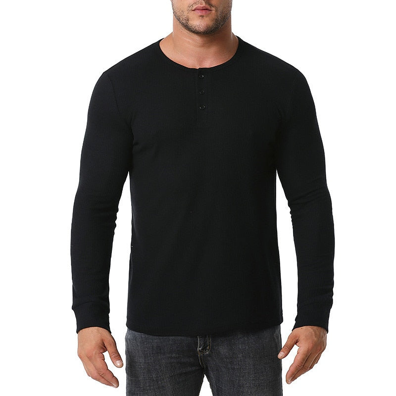 Men's Henley Collar Long Sleeve T-Shirts