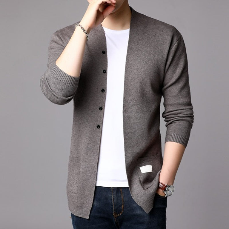 Men's Solid Slim Fit Long Cardigan Jacket