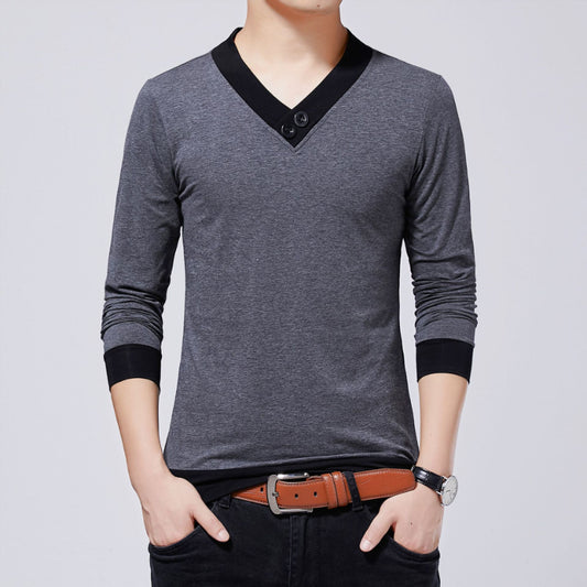 Men's Casual V-Neck Patchwork T-Shirt