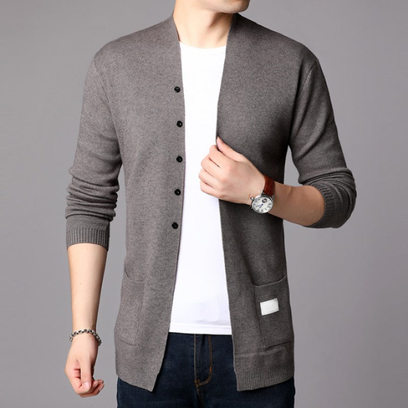 Men's Solid Slim Fit Long Cardigan Jacket