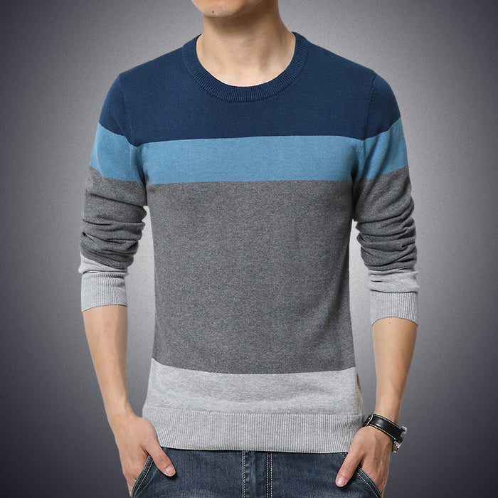 Men's Casual Knitted Striped Pullover Sweater