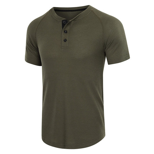 Men's Casual Short Sleeve Henry Collar T-Shirt