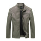 Men's Solid Leather Stand Collar Jacket