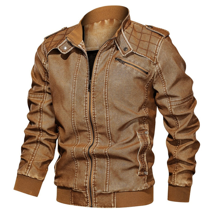Men's Casual Patterned Biker Leather Jacket