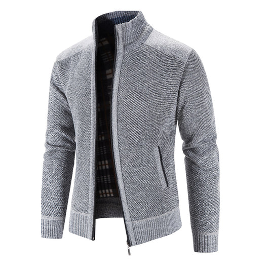 Men's Solid Stand Collar Zipper Cardigan Jacket