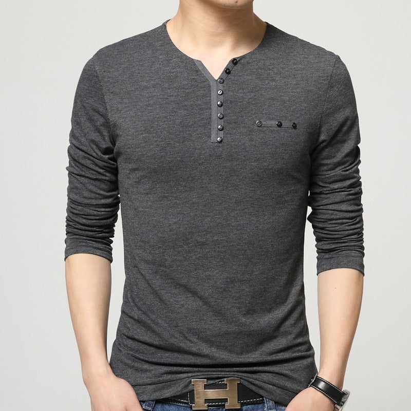 Men's Henry Collar Long Sleeve T-Shirt