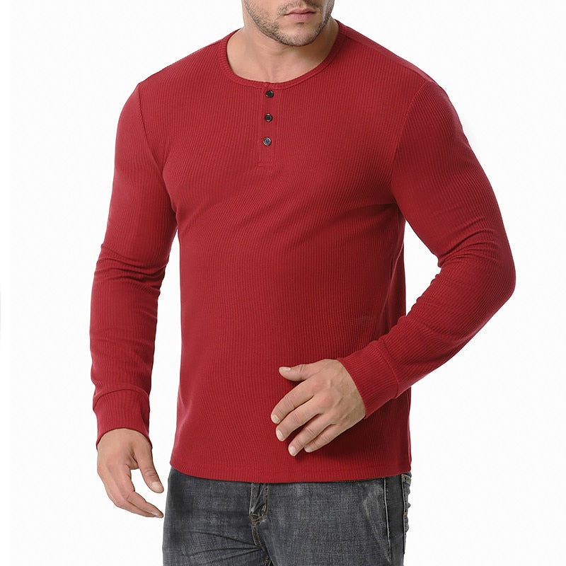 Men's Henley Collar Long Sleeve T-Shirts