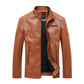 Men's Solid Leather Stand Collar Jacket