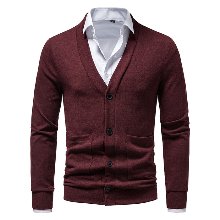 Men's Solid Knitted V-Neck Cardigan Jacket
