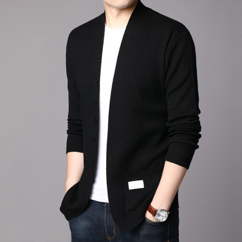 Men's Solid Slim Fit Long Cardigan Jacket