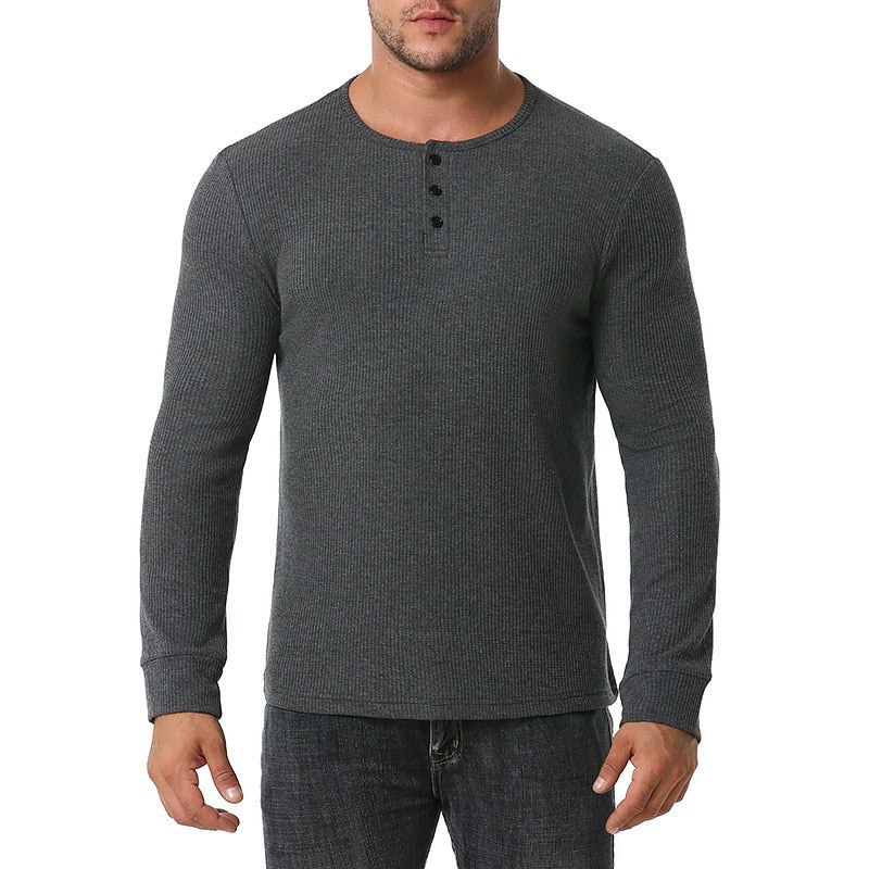 Men's Henley Collar Long Sleeve T-Shirts