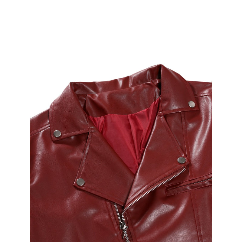 Men's Solid Leather Motorcycle Zipper Jacket