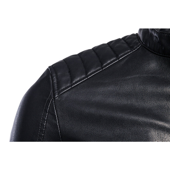 Men's Solid Leather Biker Zipper Jacket