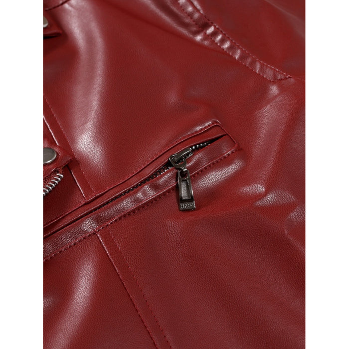 Men's Solid Leather Motorcycle Zipper Jacket