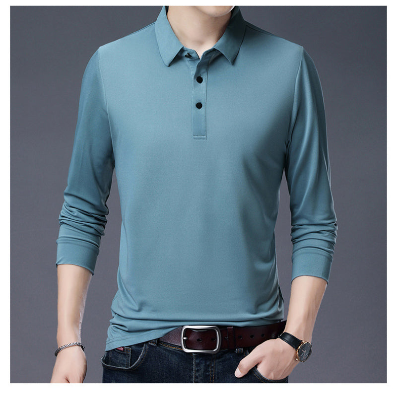 Men's Long Sleeve Solid Polo T-Shirt