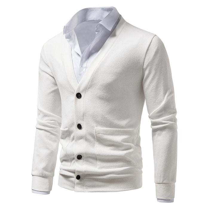 Men's Solid Knitted V-Neck Cardigan Jacket