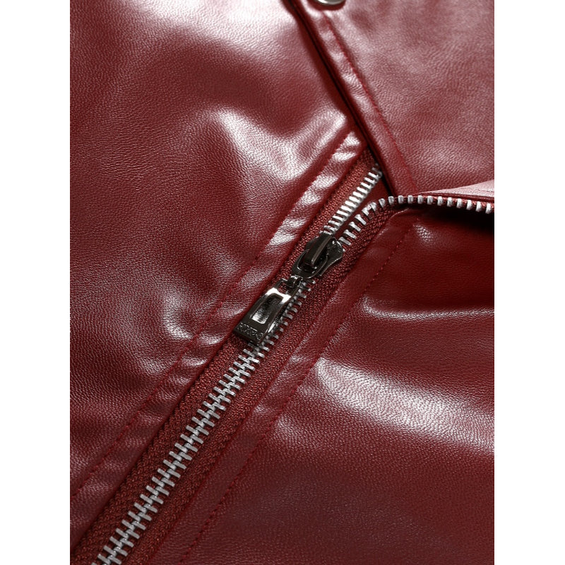 Men's Solid Leather Motorcycle Zipper Jacket