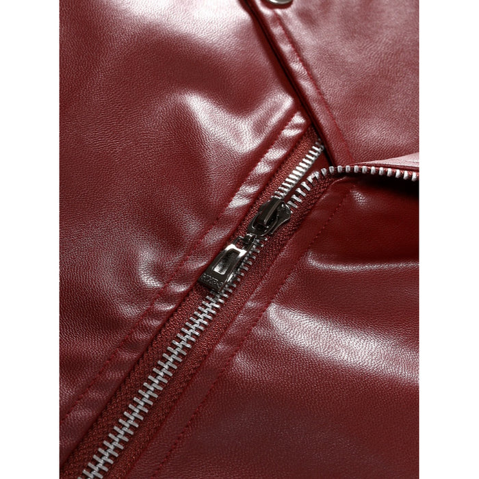Men's Solid Leather Motorcycle Zipper Jacket