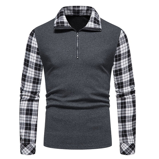 Men's Casual Long Sleeved Zip Collar T-Shirt