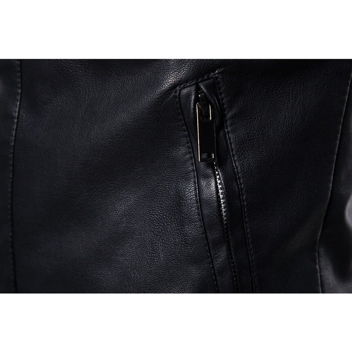 Men's Solid Leather Biker Zipper Jacket