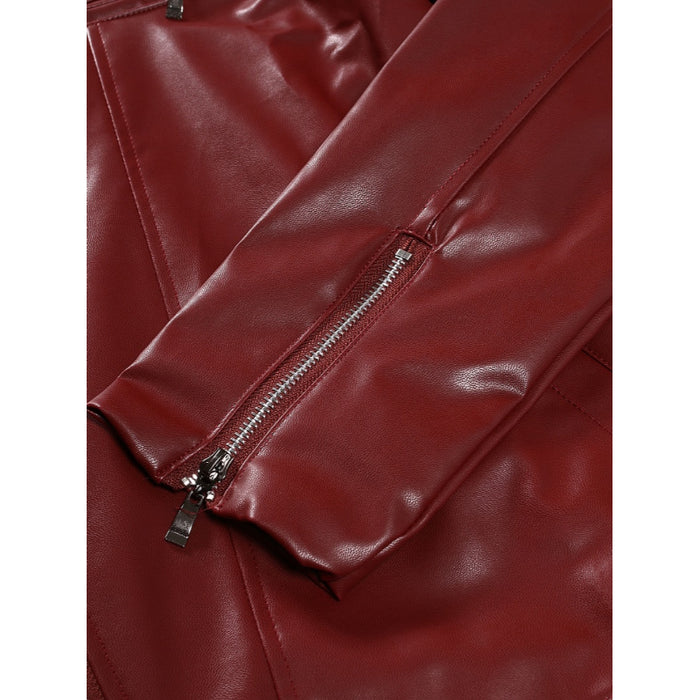 Men's Solid Leather Motorcycle Zipper Jacket