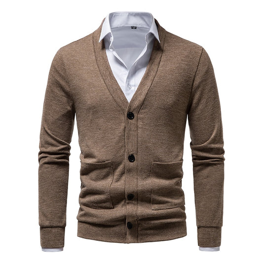 Men's Solid Knitted V-Neck Cardigan Jacket