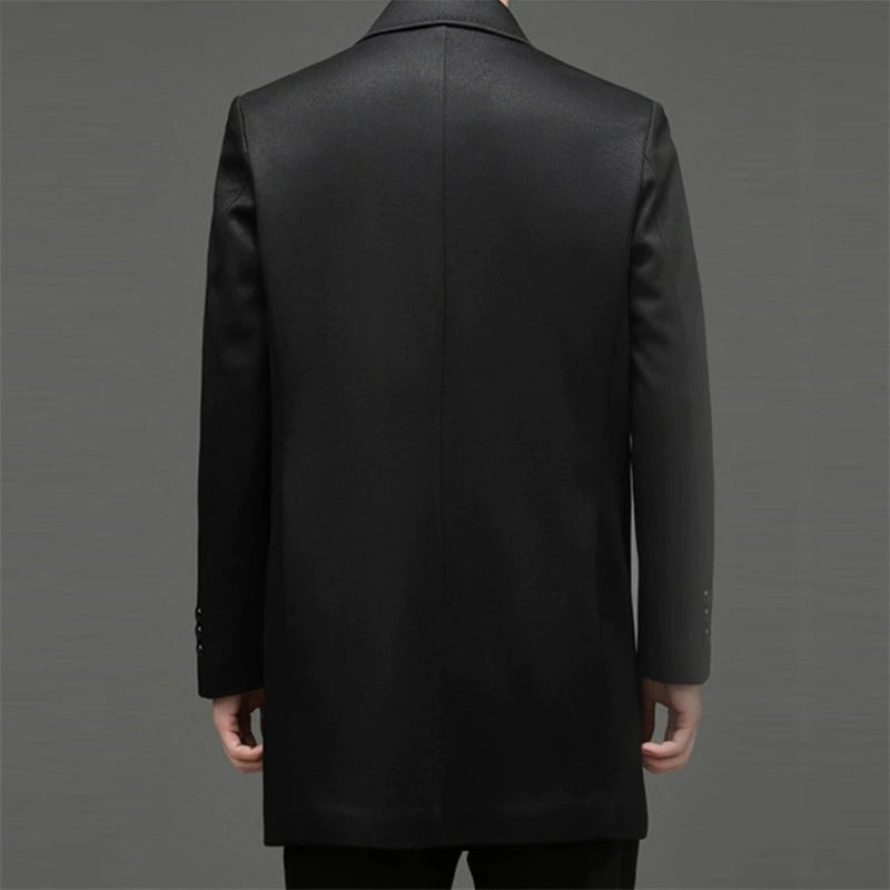 Men's Solid Turn Down Collar Long Coat