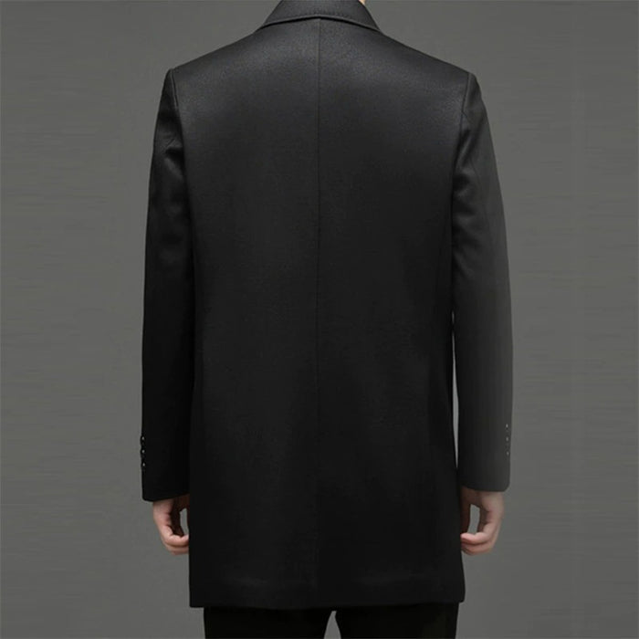 Men's Solid Turn Down Collar Long Coat